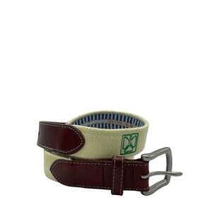 Peter Millar Mens Belt Yellow Fabric Brown Leather Silver Buckle Size 36.5"